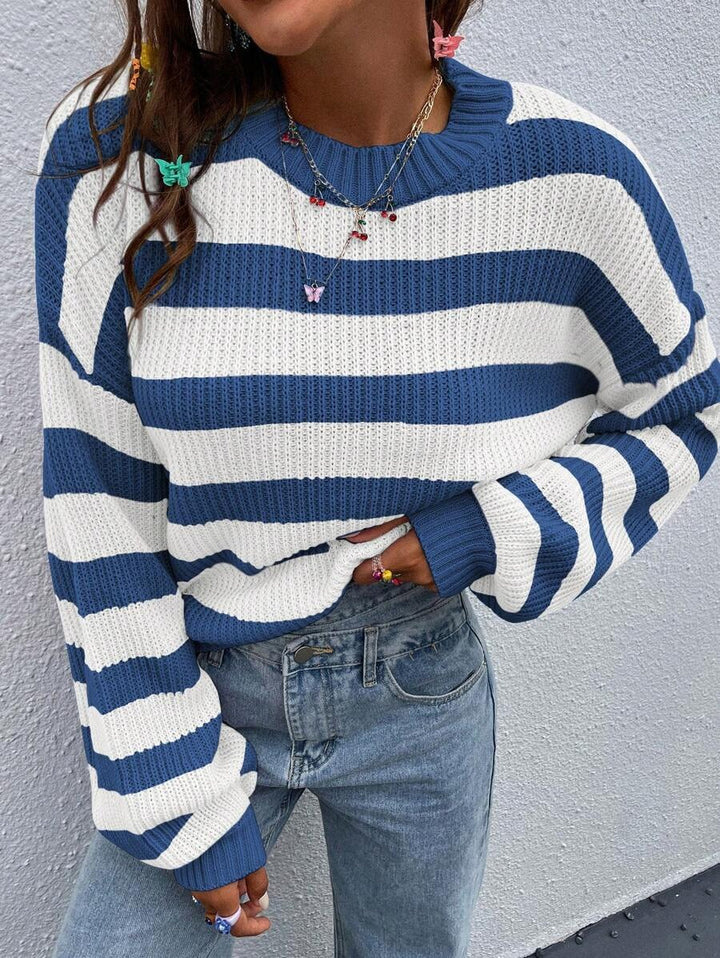 Damen Lässiger Strickpullover mit modernen Streifen in Strukturwaren Drune