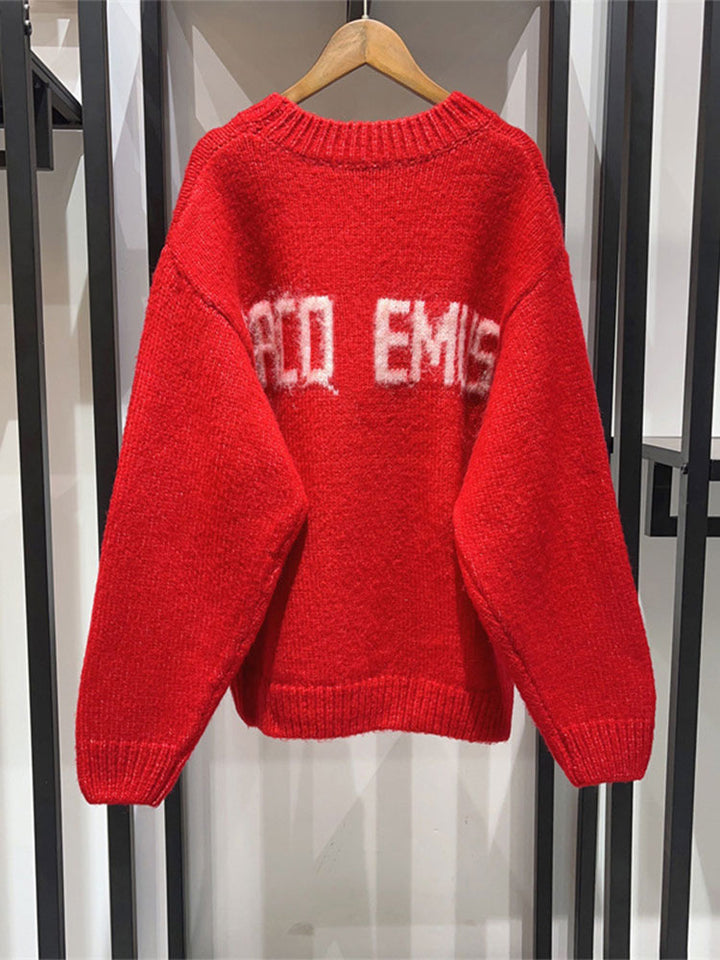 Damen Gemütlicher Strickpullover mit auffälligem Schriftzug Drune