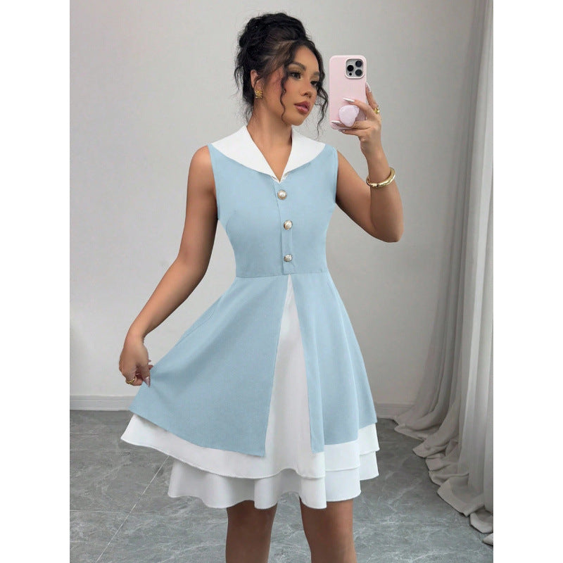 Damen Sommerkleid mit modischem Kragen und Knopfdetails Drune