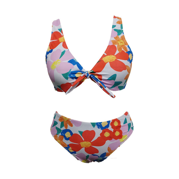 Damen Bikini-Set mit floralem Design und verstellbarem Knoten Drune