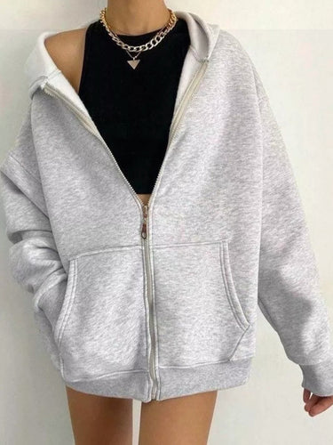 Damen oversized Kapuzenpullover mit Reißverschluss und praktischen Taschen Drune