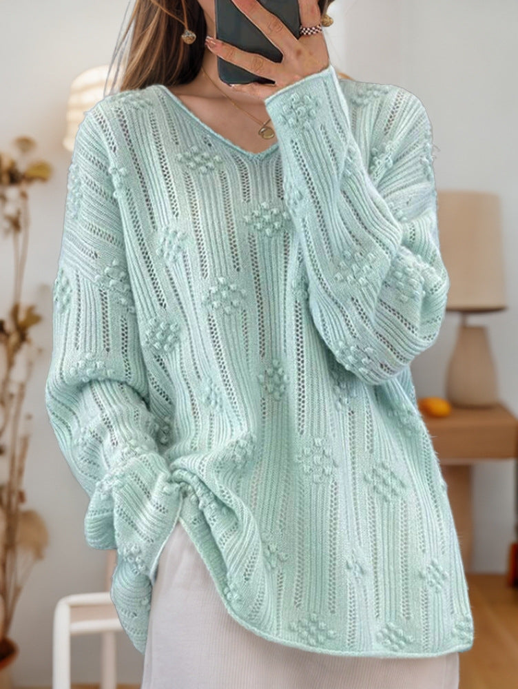 Damen Strickpullover mit detailliertem Muster und V-Ausschnitt Drune