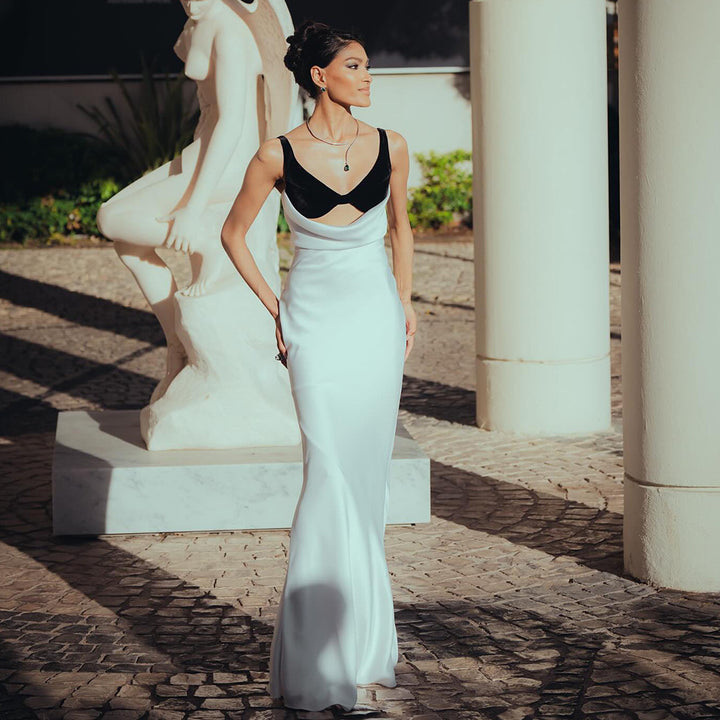 Damen Elegantes langes Kleid mit raffiniertem Bustier-Design und fließendem Rock Drune