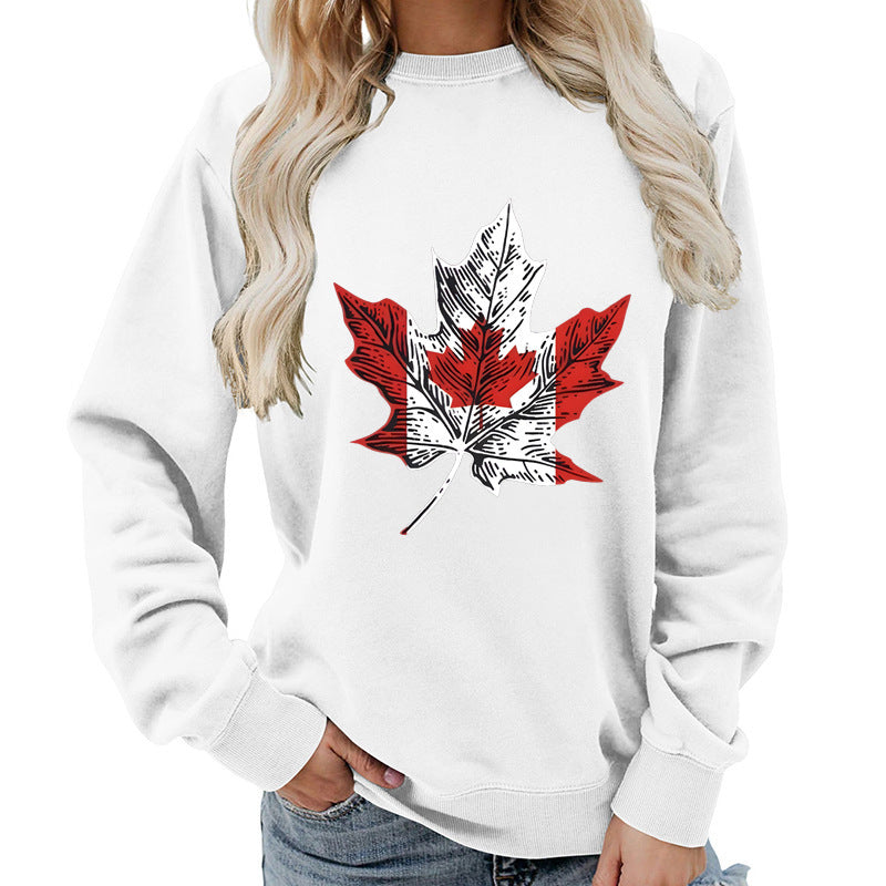 Damen Sweatshirt mit kreativem Ahornblatt-Motiv und gemütlichem Schnitt Drune