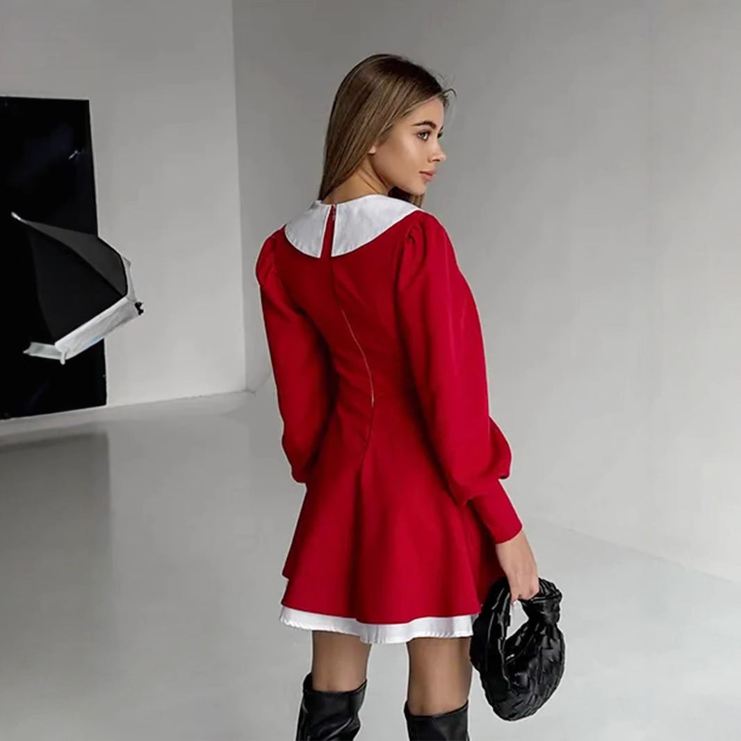 Damen sanft fließendes Kleid mit modernem Kragen Drune