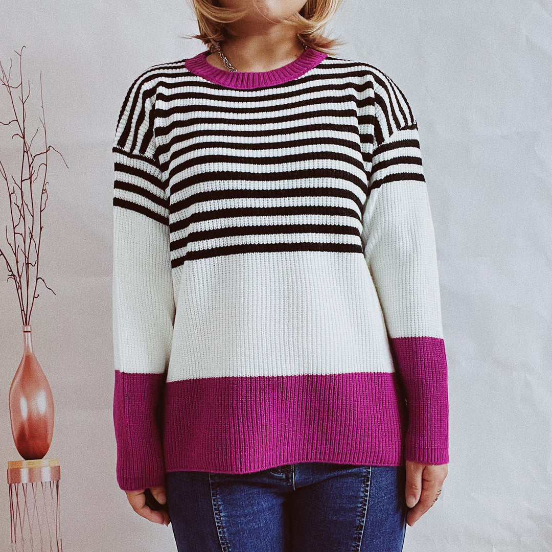 Damen trendy gestreifter Pullover mit modernen Akzenten und komfortablem Schnitt Drune