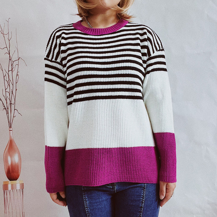 Damen trendy gestreifter Pullover mit modernen Akzenten und komfortablem Schnitt Drune