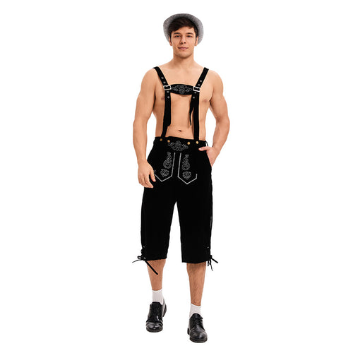 Herren nan bayerische Kurzhose mit verstellbaren Trägern und kunstvoller Stickerei Drune