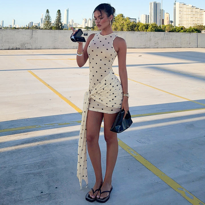 Damen Figurschmeichelndes Minikleid mit asymmetrischem Schnitt und Punkten Drune