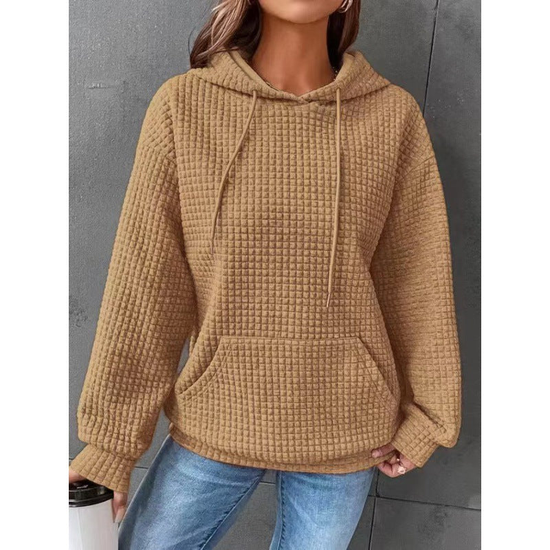 Damen Kuscheliger Waffelpullover mit Kapuze und Kängurutasche Drune