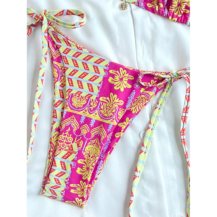 Damen Triangel-Bikini mit verspieltem Muster und seitlichen Bindebändern Drune
