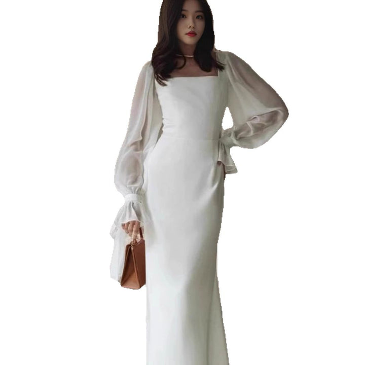 Damen Elegantes Maxikleid mit transparenten Puffärmeln und weitem Schnitt Drune
