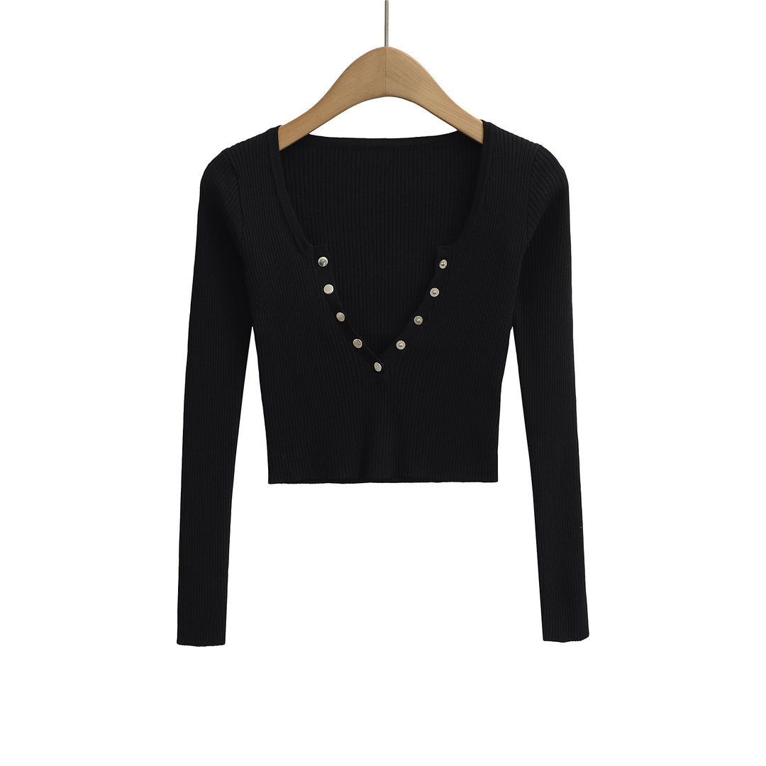 Damen cropped Langarmshirt mit Knopfleiste Drune