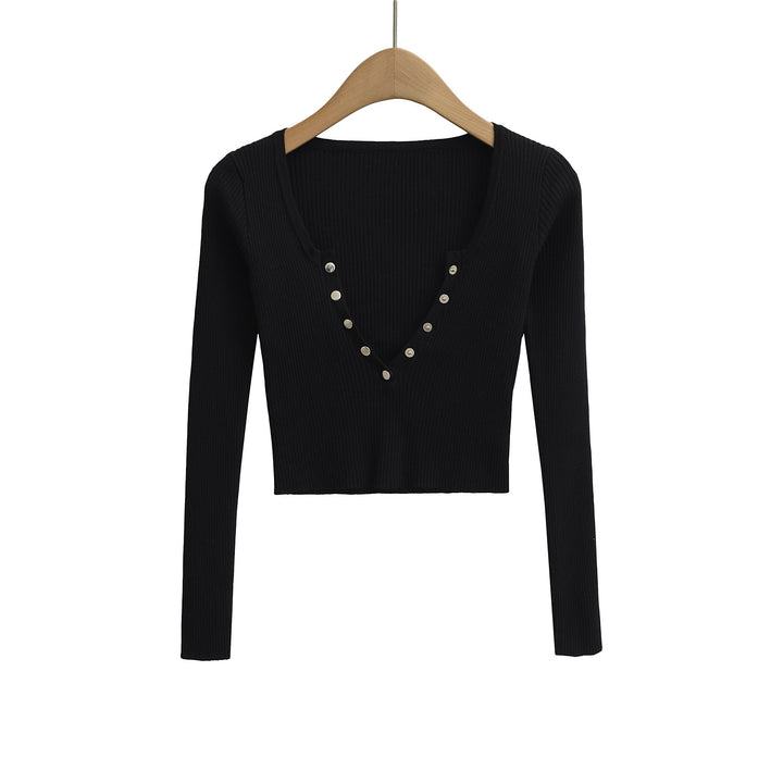 Damen cropped Langarmshirt mit Knopfleiste Drune