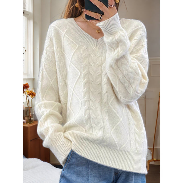 Damen Eleganter Strickpullover mit detailliertem Zopfmuster Drune