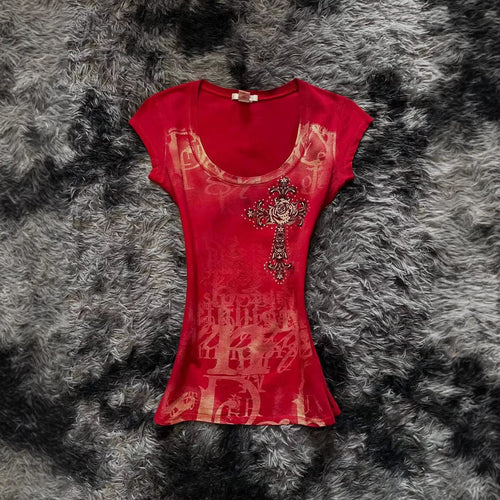 Damen modisches T-Shirt mit einzigartigem Cross-Design Drune