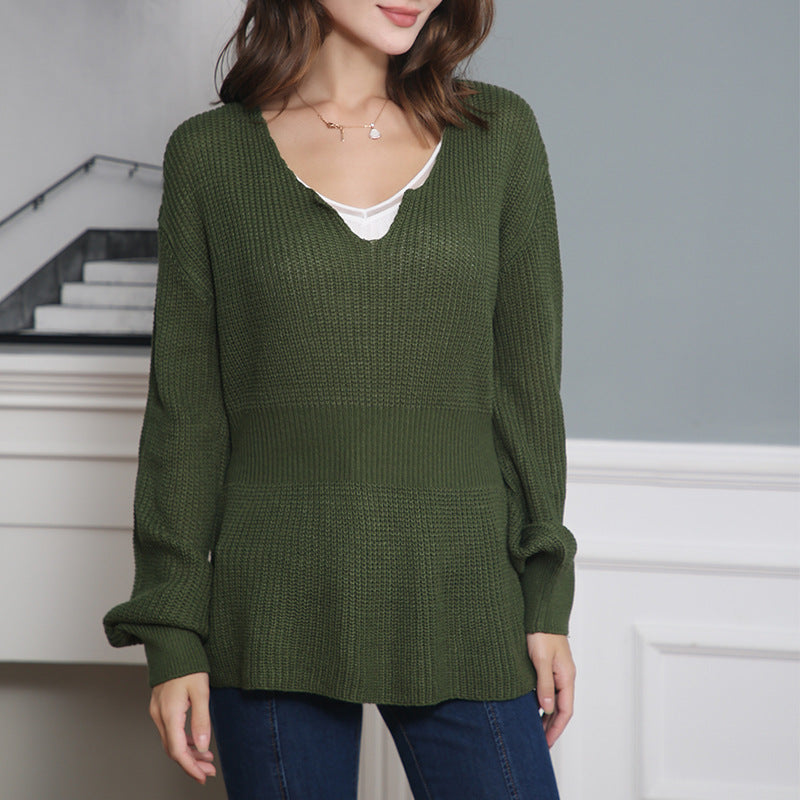 Damen Grobstrickpullover mit tiefem V-Ausschnitt und lässigem Schnitt Drune