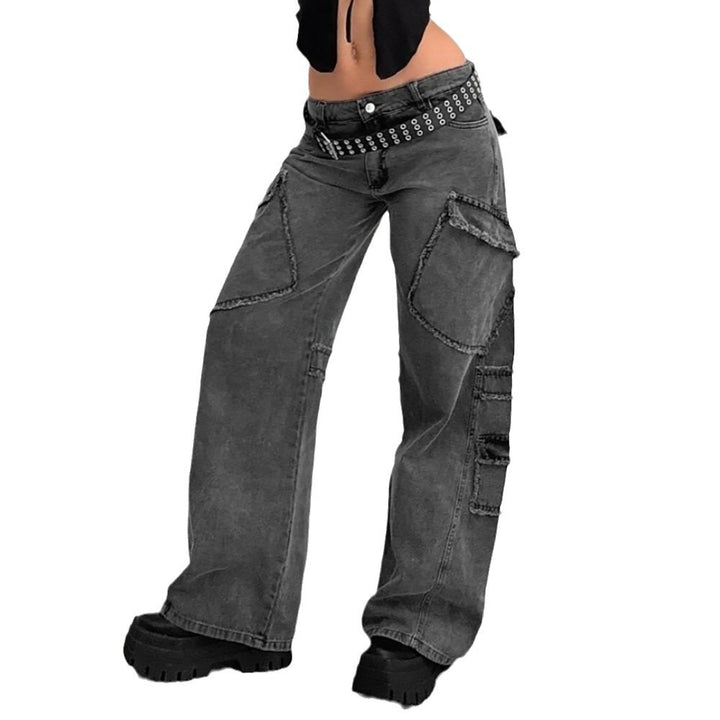 Damen Cargo-Jeans im lässigen Vintage-Style mit auffälligen Applikationen Drune