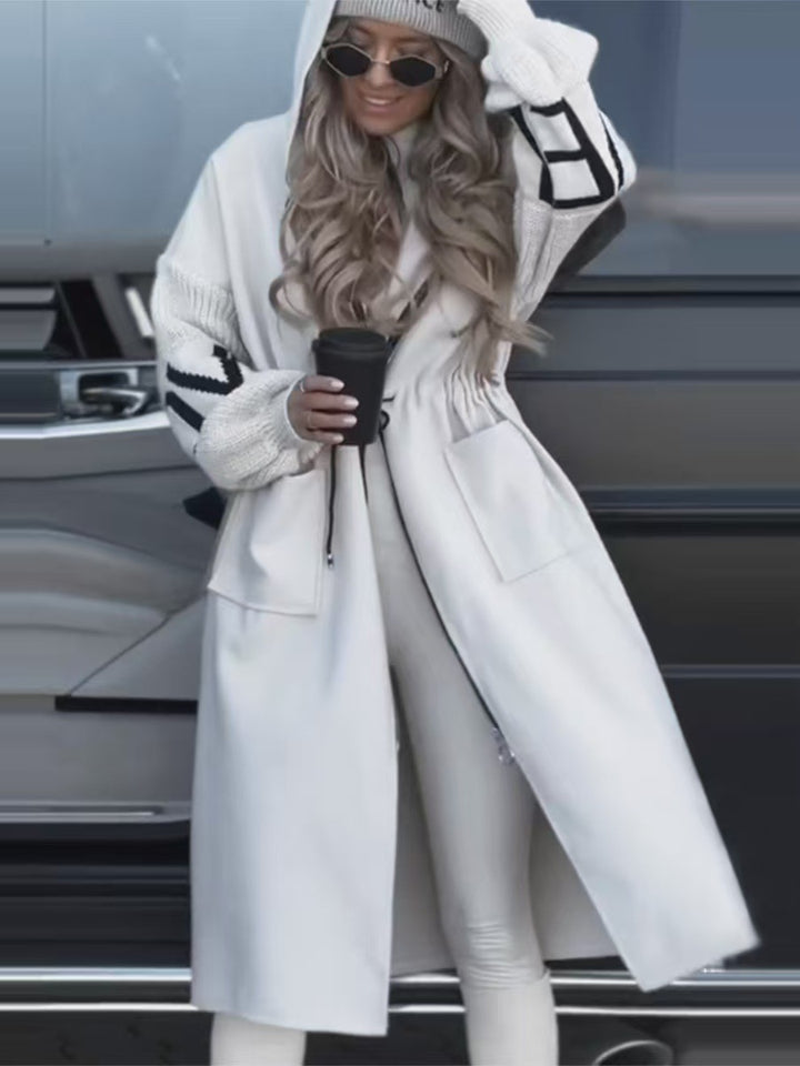 Damen Modische Longjacke mit Kapuze und Taschen Drune