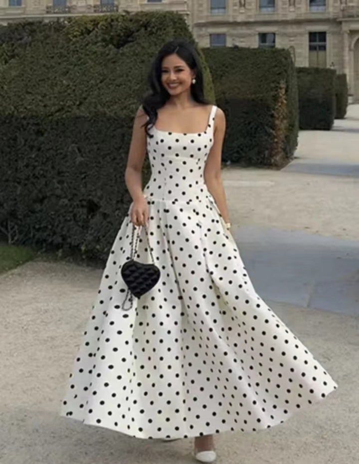 Damen Polka-Dot Cocktailkleid mit raffiniertem Rock Drune