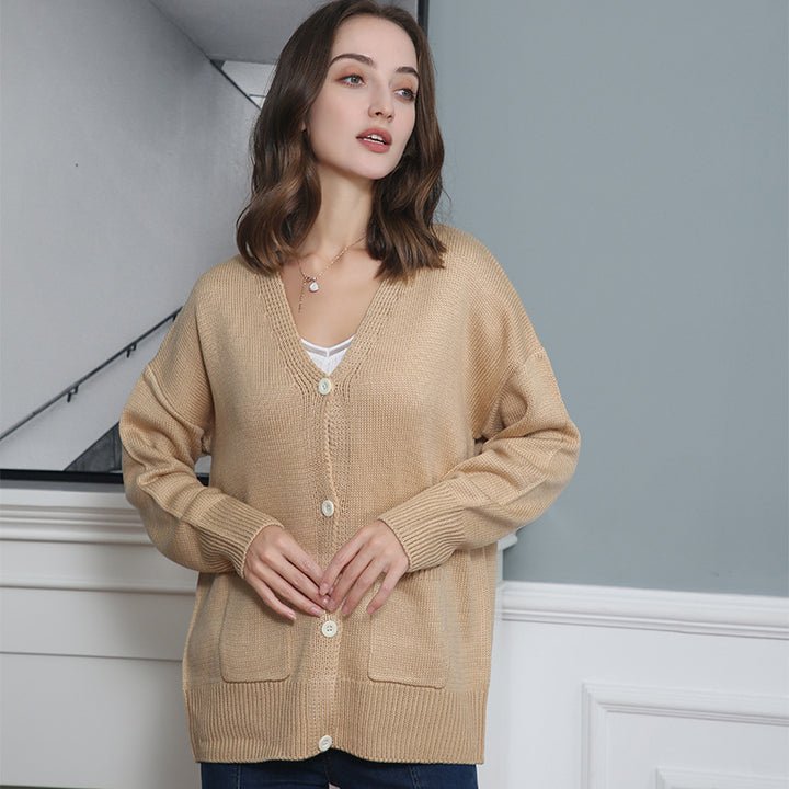 Damen Grobstrick Cardigan mit praktischen Eingrifftaschen und V-Ausschnitt Drune