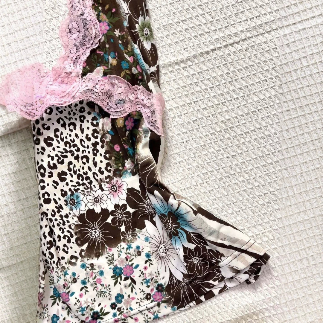 Damen Verspieltes Haltertop mit floralem und Leopardenmuster Drune