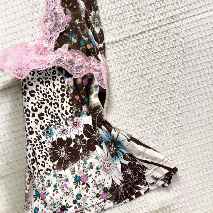 Damen Verspieltes Haltertop mit floralem und Leopardenmuster Drune