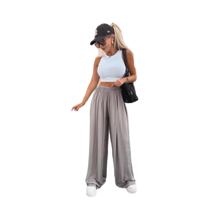 Damen luftige Palazzo-Hose mit elastischem Bund und weitem Schnitt Drune