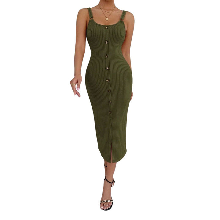 Damen Midi-Kleid mit Knopfdetails und figurbetonter Silhouette Drune