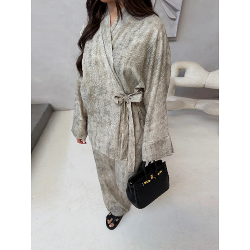 Damen elegantes und komfortables Zweiteiliges Set mit lässigem Kimono-Oberteil Drune