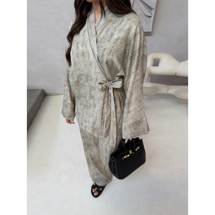Damen elegantes und komfortables Zweiteiliges Set mit lässigem Kimono-Oberteil Drune