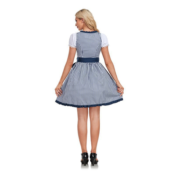 Damen nan kurzes traditionelles Dirndlkleid mit Schnürung, Puffärmeln und Schleifenschürze Drune