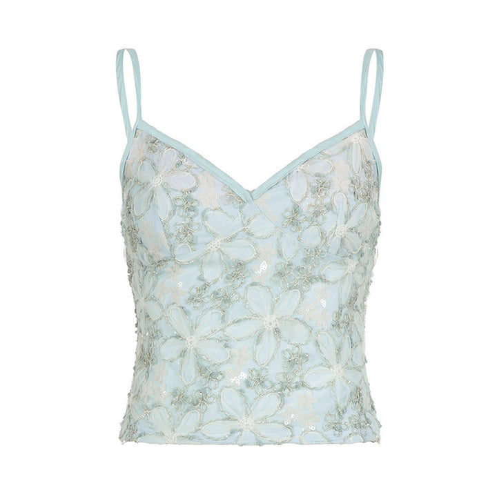 Damen Spitzen-Top mit floraler Gestaltung und raffiniertem V-Ausschnitt Drune