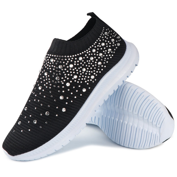 Damen nan sockenähnliche Strick-Sneaker mit Kristallapplikationen und flexibler Leichtsohle Drune