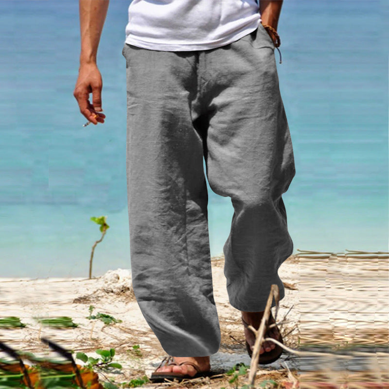 Herren lässige Leinenhose mit weitem Schnitt und elastischem Bund Drune