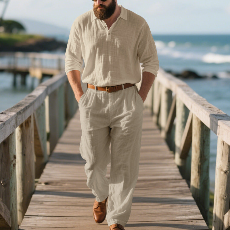 Herren eleganter Freizeit-Jumpsuit mit praktischen Taschen und stylischem Henley-Ausschnitt Drune