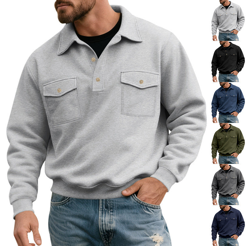Herren Sweatshirt mit doppelten Brusttaschen und modernem Kragen Drune