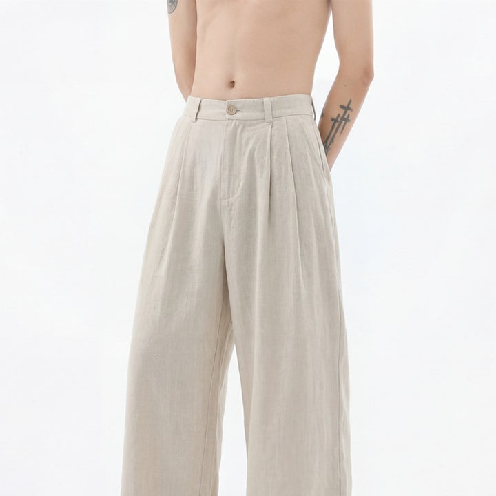 Herren nan weite Leinenhose mit hoher Bundfalte und lässigem Schnitt Drune