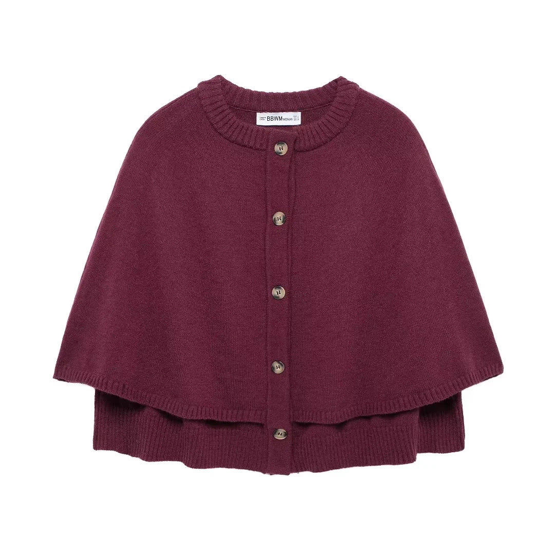 Damen weiches Strick-Cape mit Knöpfen Drune