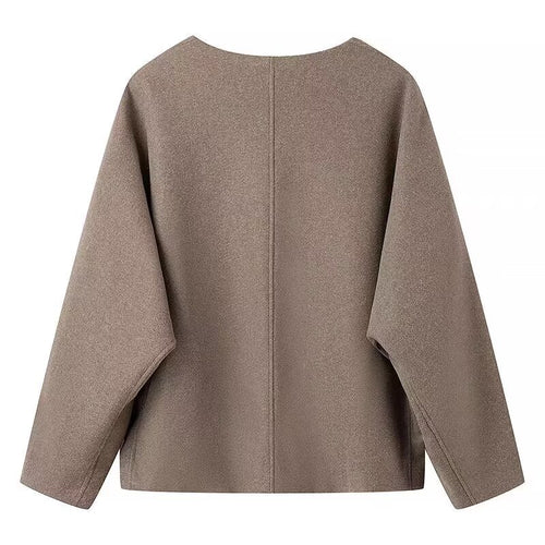 Damen elegante Langarmjacke mit V-Ausschnitt und schlichten Knopfdetails Drune