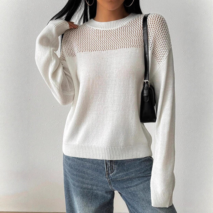 Damen lässiger Strickpullover mit luftiger Netzstruktur Drune
