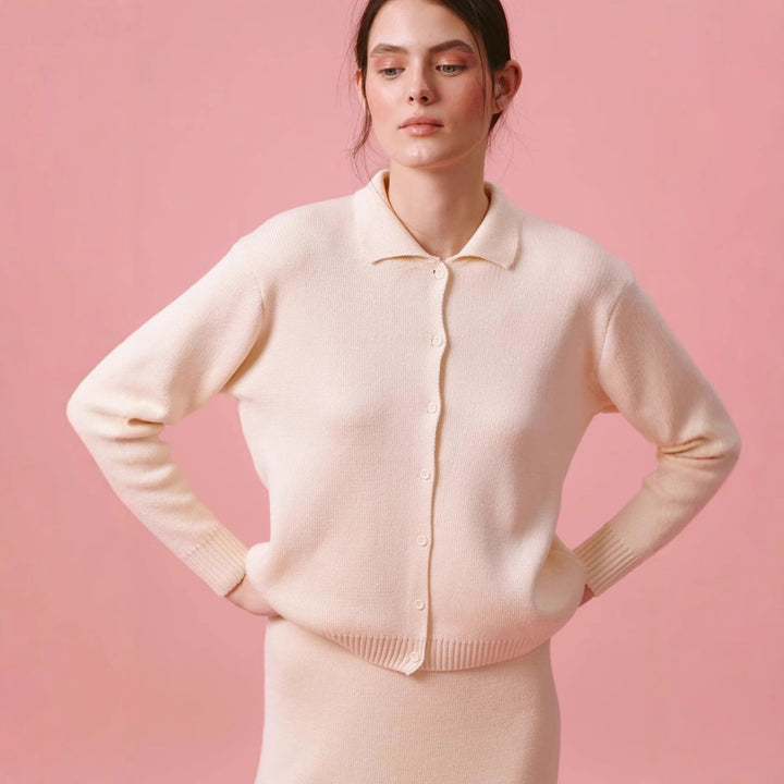 Damen Strickjacke mit Polokragen und Knopfverschluss Drune