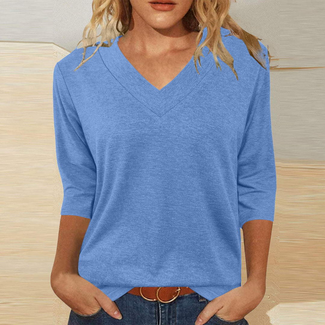 Damen V-Ausschnitt Shirt mit 3/4-Ärmeln Drune