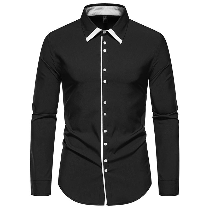 Herren elegantes Langarmhemd mit kontrastierendem Kragen und feinen Knopfdetails Drune