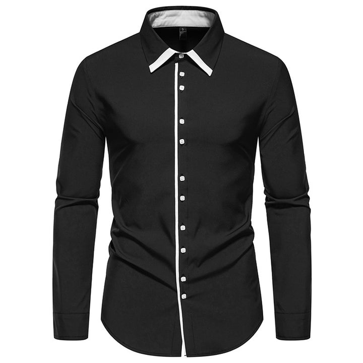 Herren elegantes Langarmhemd mit kontrastierendem Kragen und feinen Knopfdetails Drune