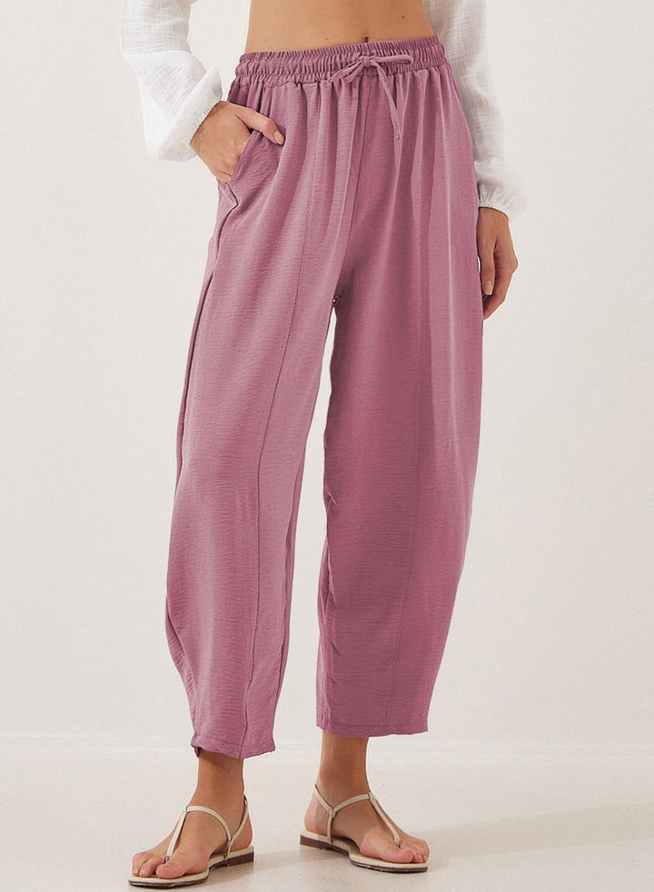 Damen lässige Freizeithose mit elastischem Bund und praktischen Seitentaschen Drune