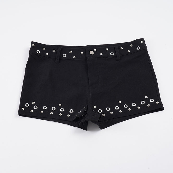 Damen Shorts im urbanen Stil mit metallischen Nietenapplikationen Drune