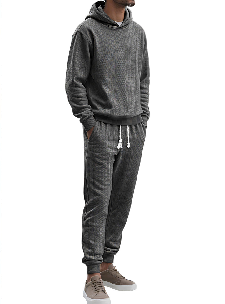 Herren nan strukturierter Velours-Jogginganzug mit Kapuzenpullover und Kordelzughose Drune