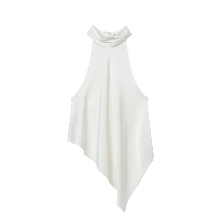 Damen asymmetrisches Halbtop mit elegantem Kragen und fließendem Material Drune