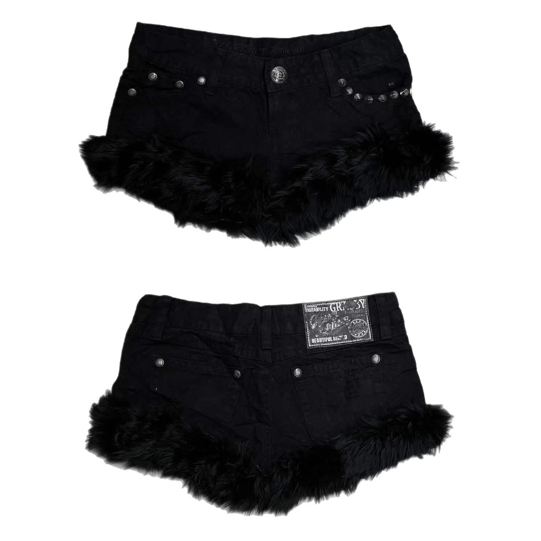 Damen Kurze Jeans mit flauschigen Saum Drune